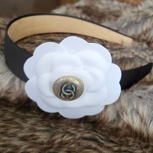 Upcycled Authentic Chanel Button and Camellia Flower Headband